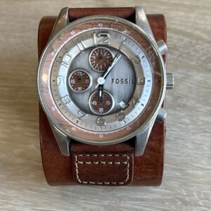 Vintage Fossil Chronograph Watch Leather Cuff Band Repair Lot AS-IS Scratch